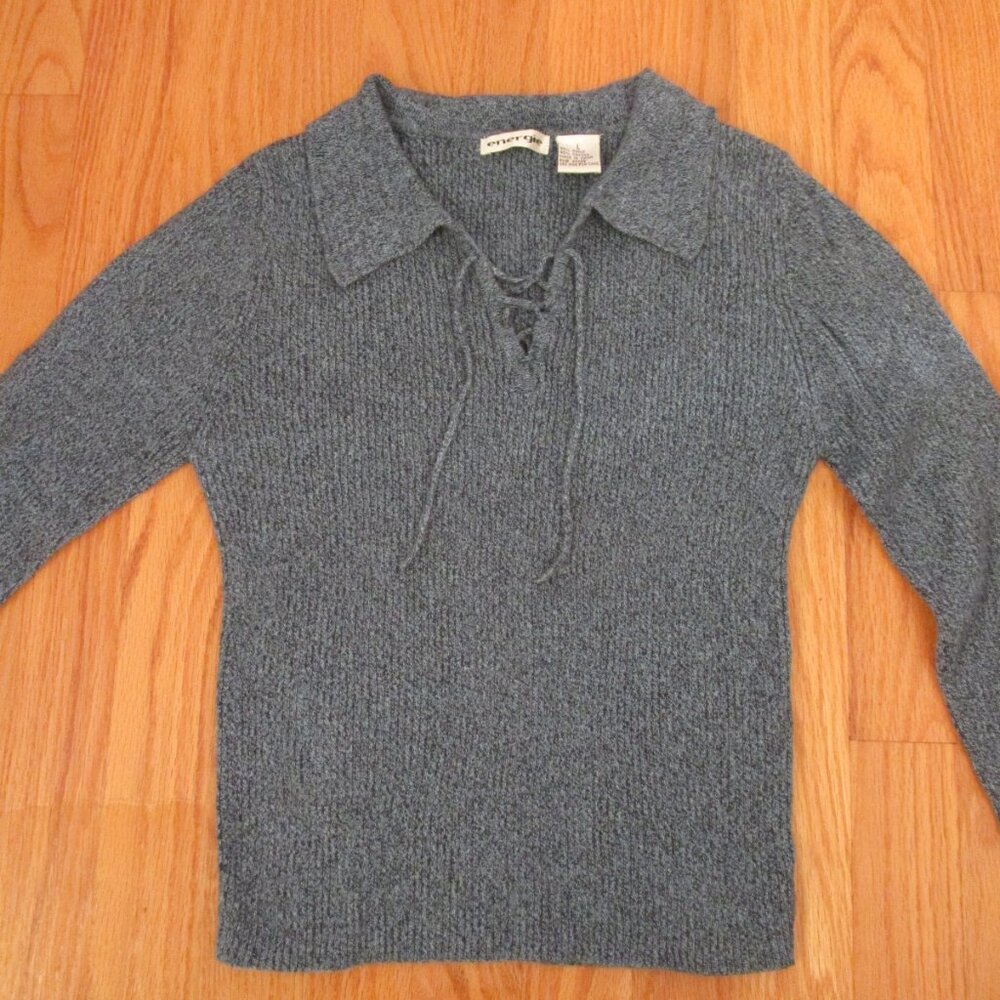 ENERGIE WOMEN'S JUNIOR'S SIZE L SWEATER BLUE DENIM COLOR KNIT LONG SLEEVE TOP
